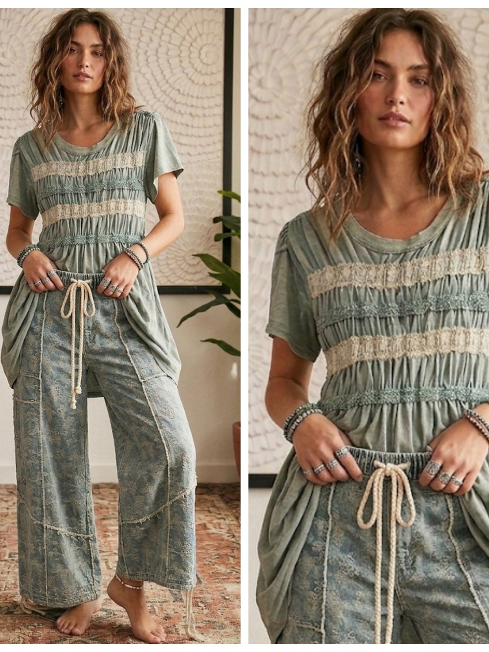 Oli & Hali Sage Green Smocked Short-Sleeve Tunic
